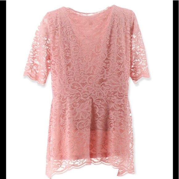 Isaac Mizrahi Elbow-Sleeve Stretch Lace Peplum Knit Top - Picture 3 of 4